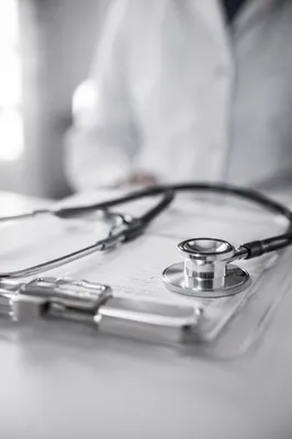 Close-Up Stethoscope in Clinical Exam Room