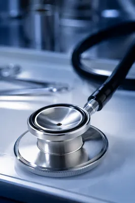 Stainless Steel Stethoscope on Clinical Tray