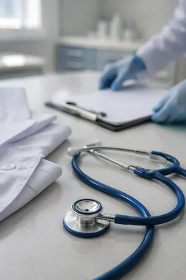 Close-Up Stethoscope on Modern Clinic Table