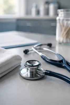Close-Up Stethoscope on Clean Exam Table