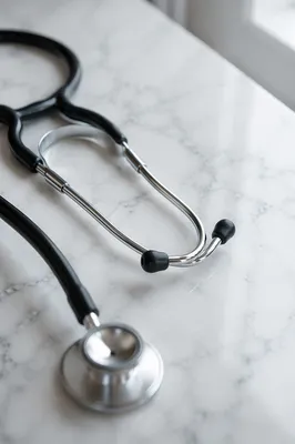 Close-Up Stethoscope on White Marble Surface