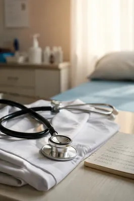 Stethoscope on White Coat in Morning Light