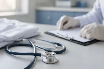 Close-Up Stethoscope on Modern Clinic Table