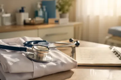Stethoscope on Clinical Coat in Morning Light