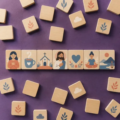 Mindful Wellness Tiles on Purple Background