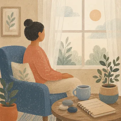 Mindfulness Breathing in Calm Wellness Room