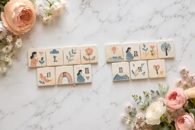 Mindful Self Care Tiles with Pastel Flowers