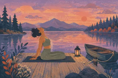 Mindful Yoga Stretch by Mountain Lake