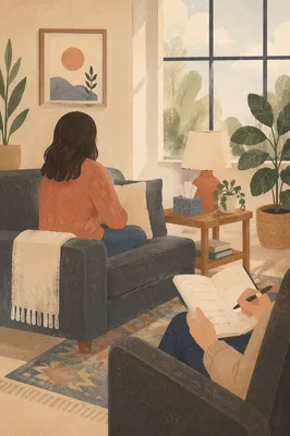 Calm Therapy Office Counseling Session Scene