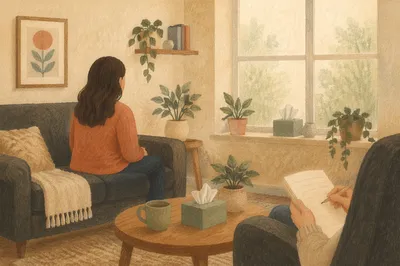 Calm Therapy Office Counseling Session Scene