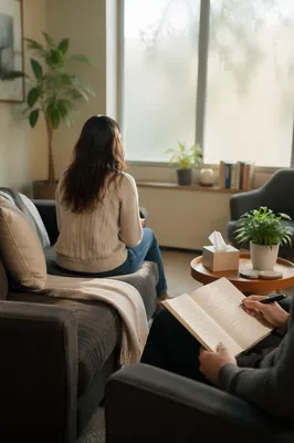 Confidential Therapy Session in Calm Office