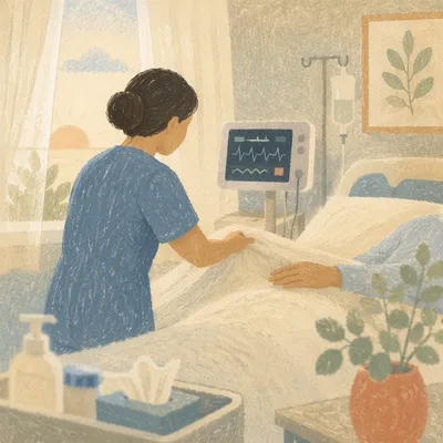 Compassionate Nurse Caring in Quiet Hospital Room