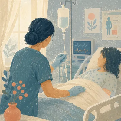 Compassionate Nurse Caring in Hospital Room