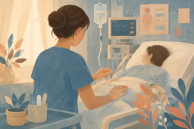 Compassionate Nurse Caring in Hospital Room