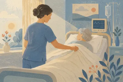 Compassionate Nurse Caring in Hospital Room