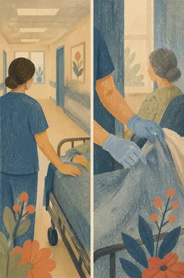Compassionate Nurse Care in Hospital Corridor