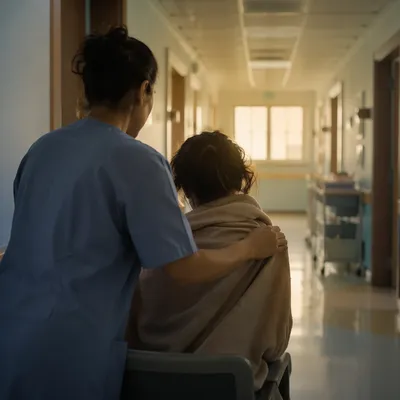 Compassionate Nurse Comforting Patient at Dawn