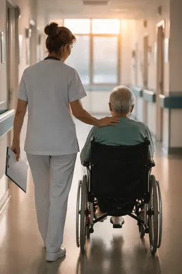 Compassionate Nurse Guiding Patient at Dawn
