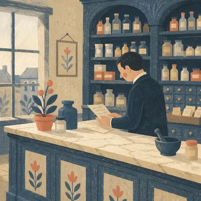 Vintage Pharmacy Prescription Counter Scene
