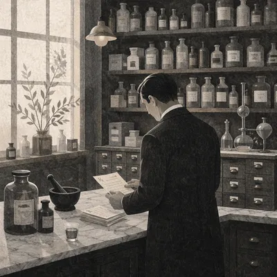 Vintage Pharmacy Prescription Counter Scene