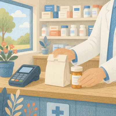 Clean Pharmacy Prescription Counter Scene