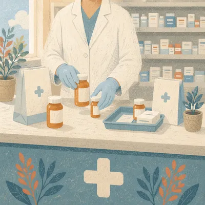 Clean Pharmacy Prescription Counter Scene