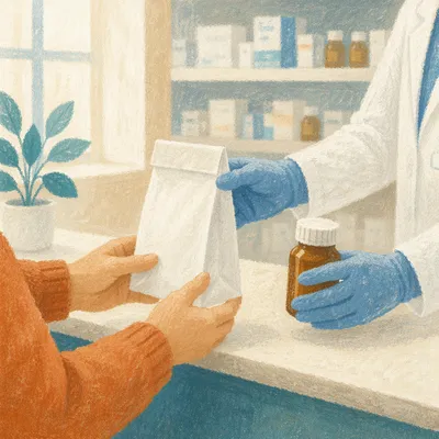 Calm Pharmacy Prescription Counter Exchange Scene