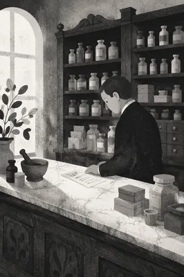 Vintage Pharmacy Prescription Counter Interior