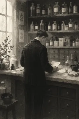 Vintage Pharmacy Prescription Counter Scene