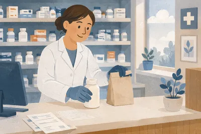 Clean Neighborhood Pharmacy Prescription Counter Scene