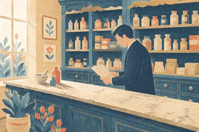 Vintage Apothecary Prescription Counter Scene