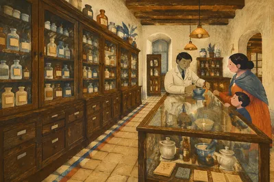 Vintage Pharmacy Prescription Counter Interior