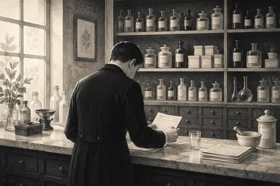 Vintage Pharmacy Prescription Counter Scene