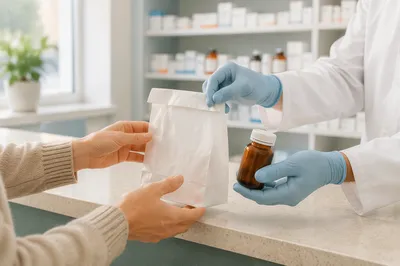 Pharmacy Prescription Counter Handing Medicine Bag