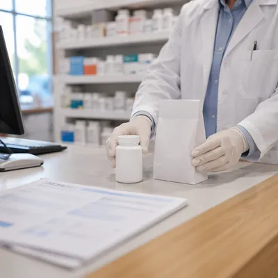 Clean Pharmacy Prescription Counter Scene