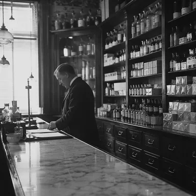 Vintage Pharmacy Prescription Counter Interior