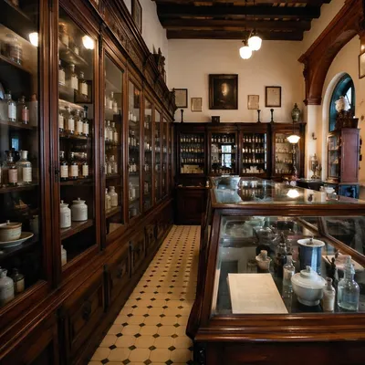 Vintage Pharmacy Prescription Counter Interior