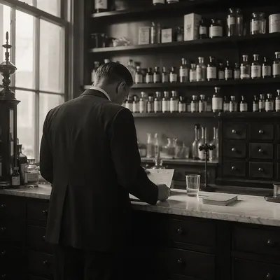Vintage Pharmacy Prescription Counter Scene