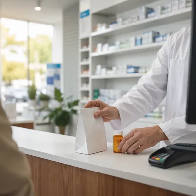 Pharmacy Prescription Counter in Morning Light