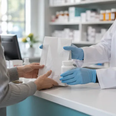 Pharmacy Prescription Handover at Medicine Counter