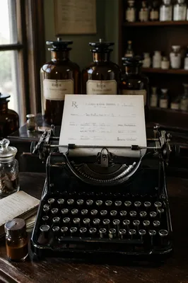 Vintage Pharmacy Prescription Counter With Typewriter