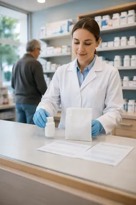 Clean Neighborhood Pharmacy Prescription Counter Scene