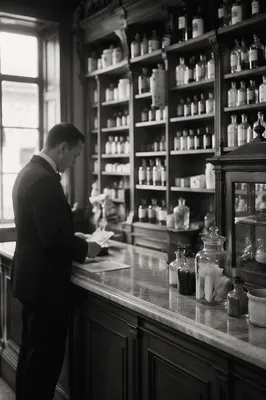 Vintage Pharmacy Prescription Counter in Apothecary