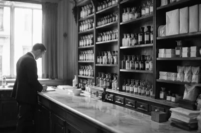 Vintage Pharmacy Prescription Counter Interior