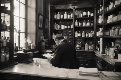 Vintage Pharmacy Prescription Counter Scene