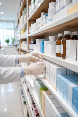 Modern Pharmacy Shelves and Medicine Aisle