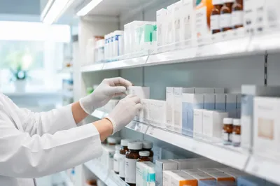 Modern Pharmacy Shelves and Medicine Organization