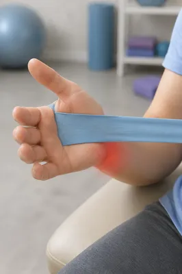 Hand Therapy Exercise With Blue Resistance Band