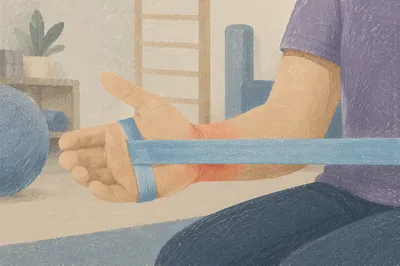 Hand Therapy Exercise With Blue Resistance Band