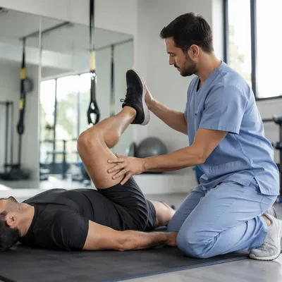 Physical Therapy Hamstring Stretch Guidance Scene